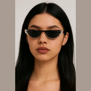 Rhinestone Decor Half Frame Sunglasses